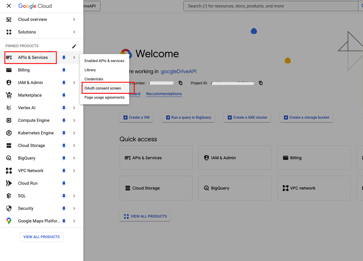 Navigate to OAuth consent screen