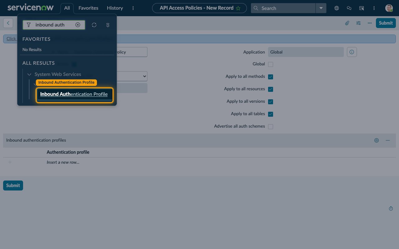 All menu filtered to show the Inbound Authentication Profile module