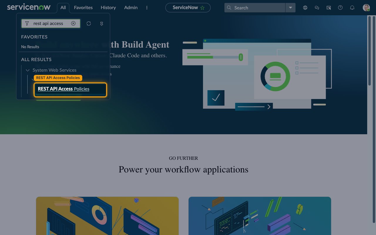 All menu filtered to show the REST API Access Policies module