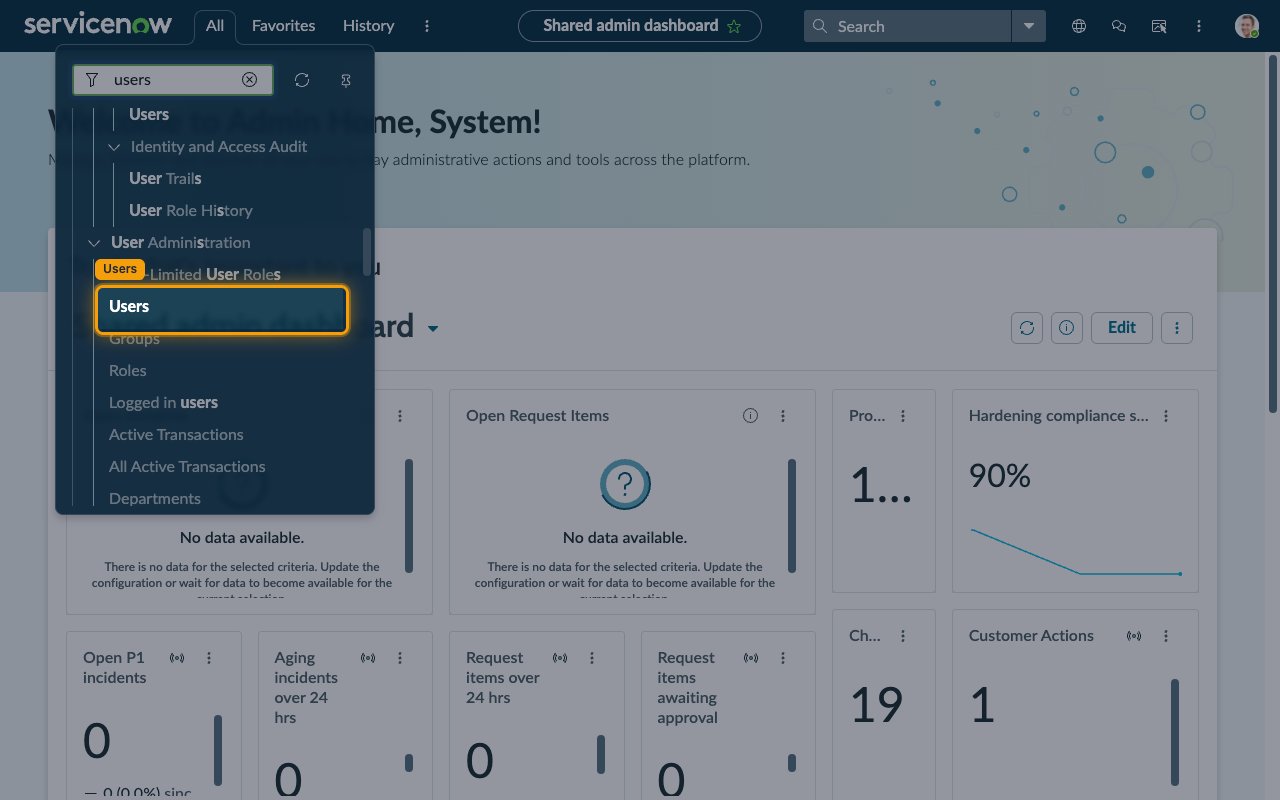 All menu filtered to show Users under User Administration