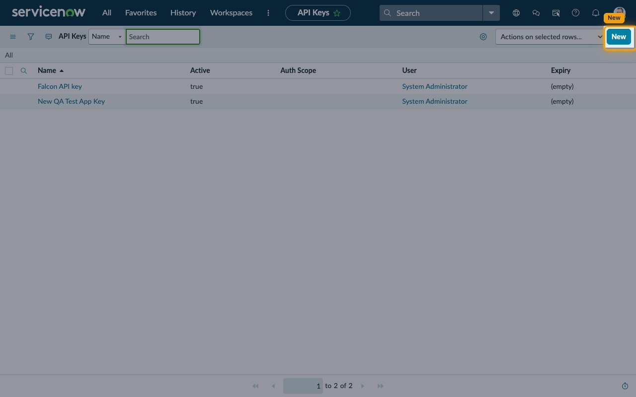 API Keys list with the New button highlighted