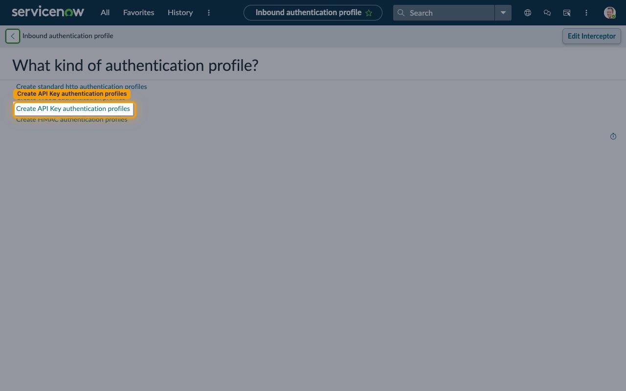 What kind of authentication profile page with Create API Key authentication profiles highlighted