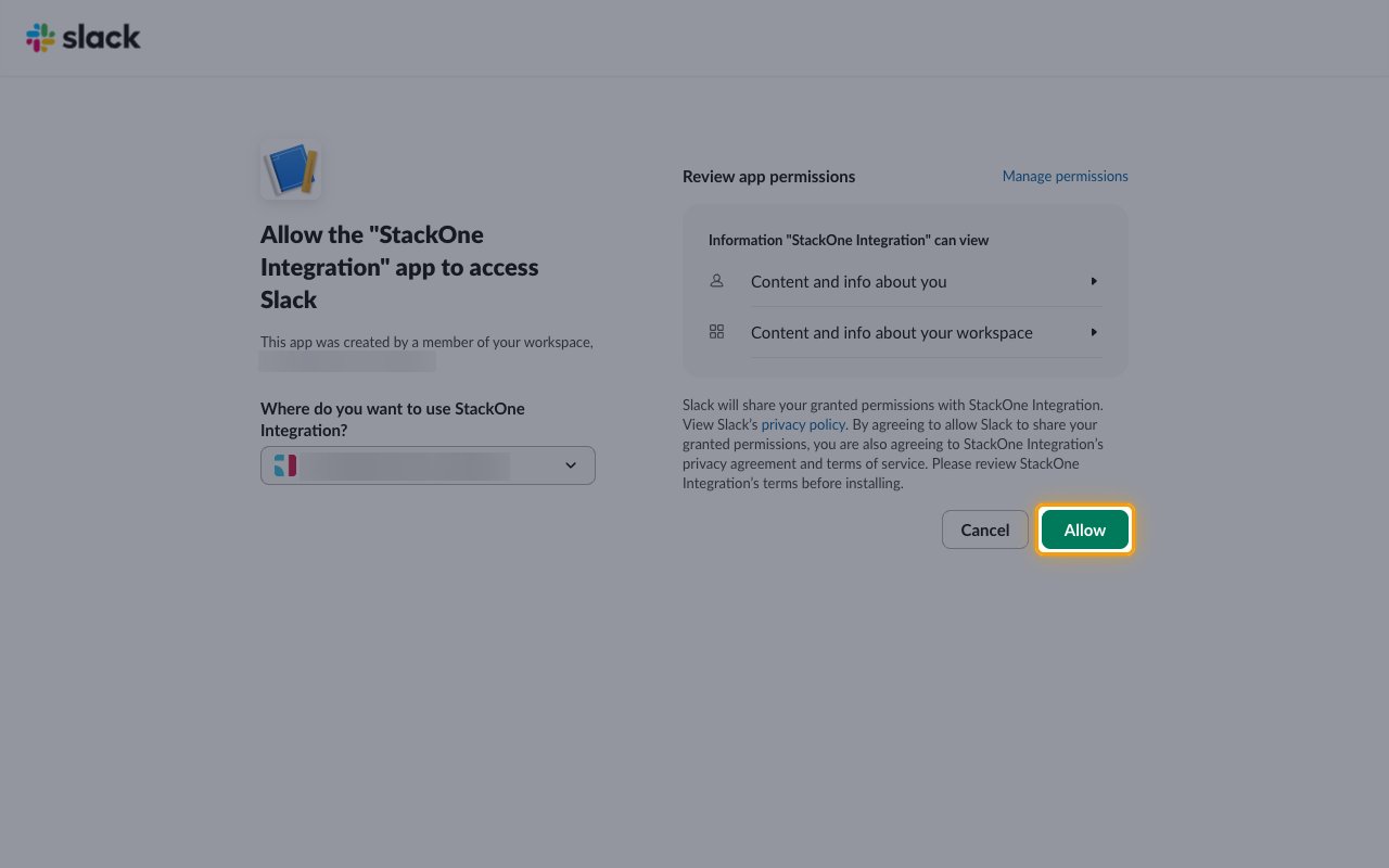 The Slack app permission page with the Allow button highlighted