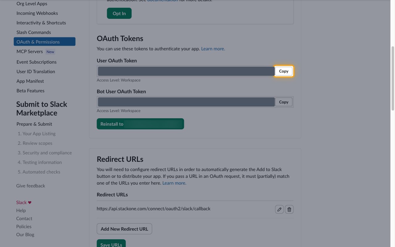 The OAuth Tokens section with the Copy button next to User OAuth Token highlighted and token values hidden