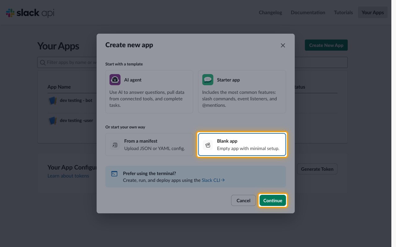 The Create new app dialog with Blank app and Continue highlighted