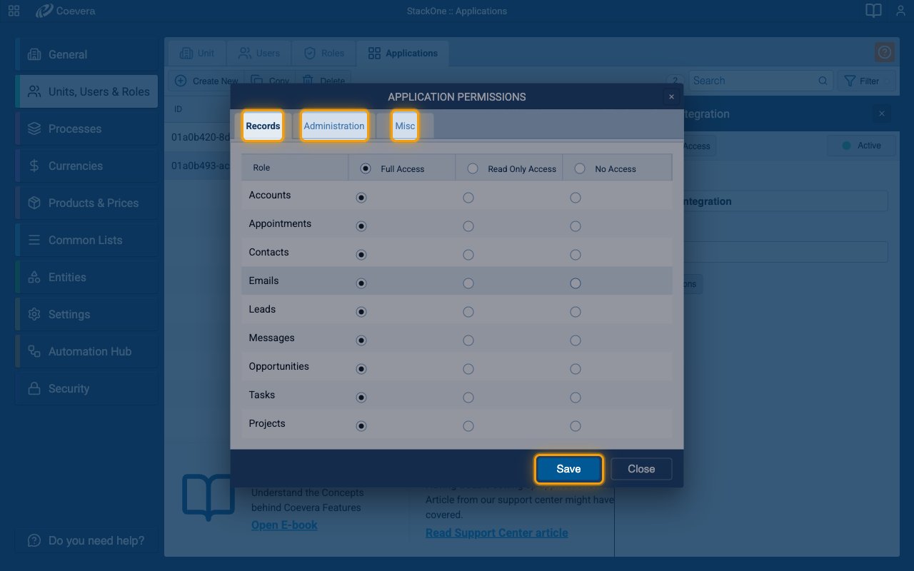 The Application Permissions dialog on the Records tab with the three tabs and the Save button highlighted