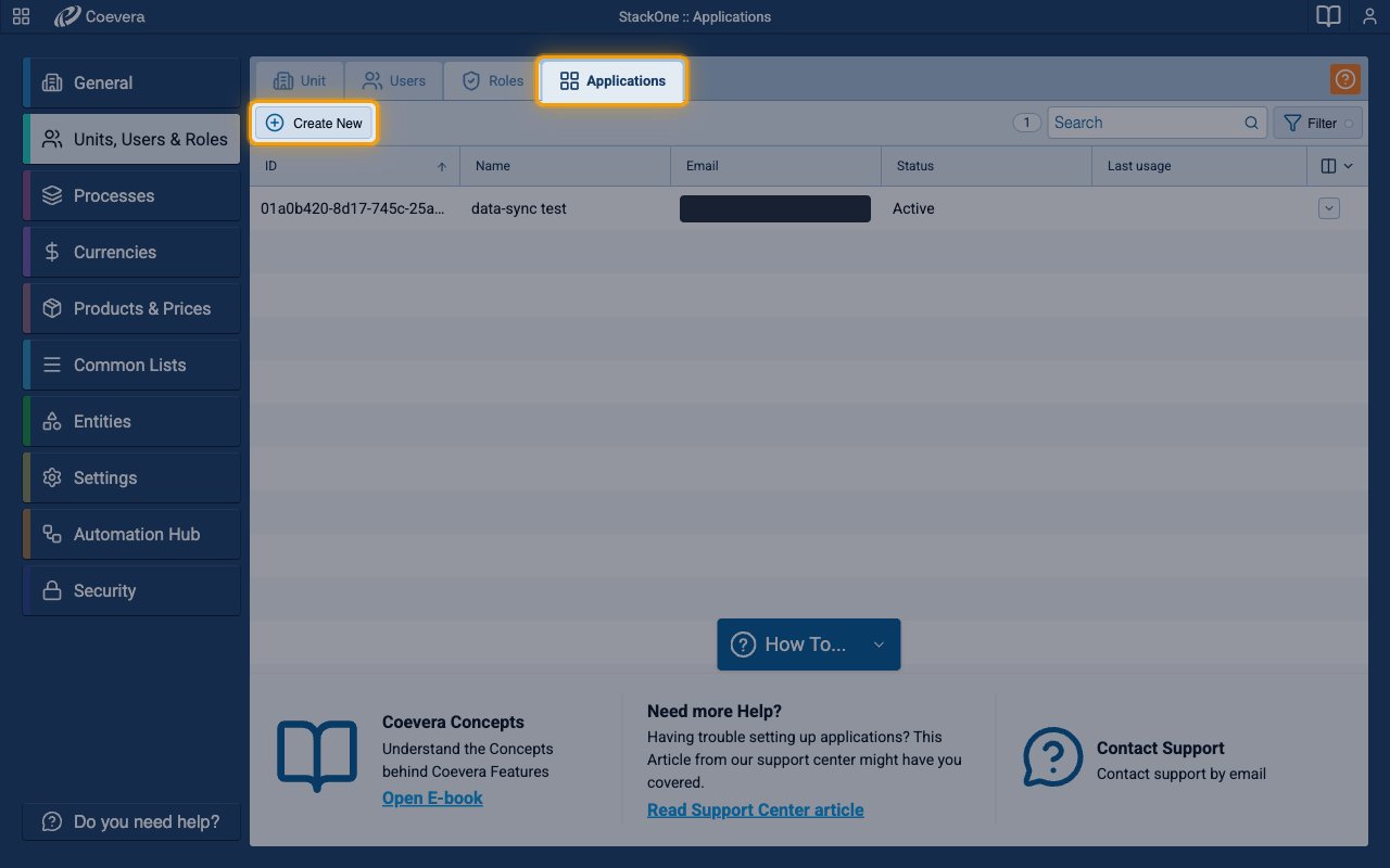 The Applications list with the Applications tab and the Create New button highlighted