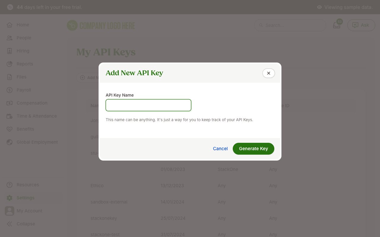 Add New API Key dialog showing the API Key Name field and the Generate Key button