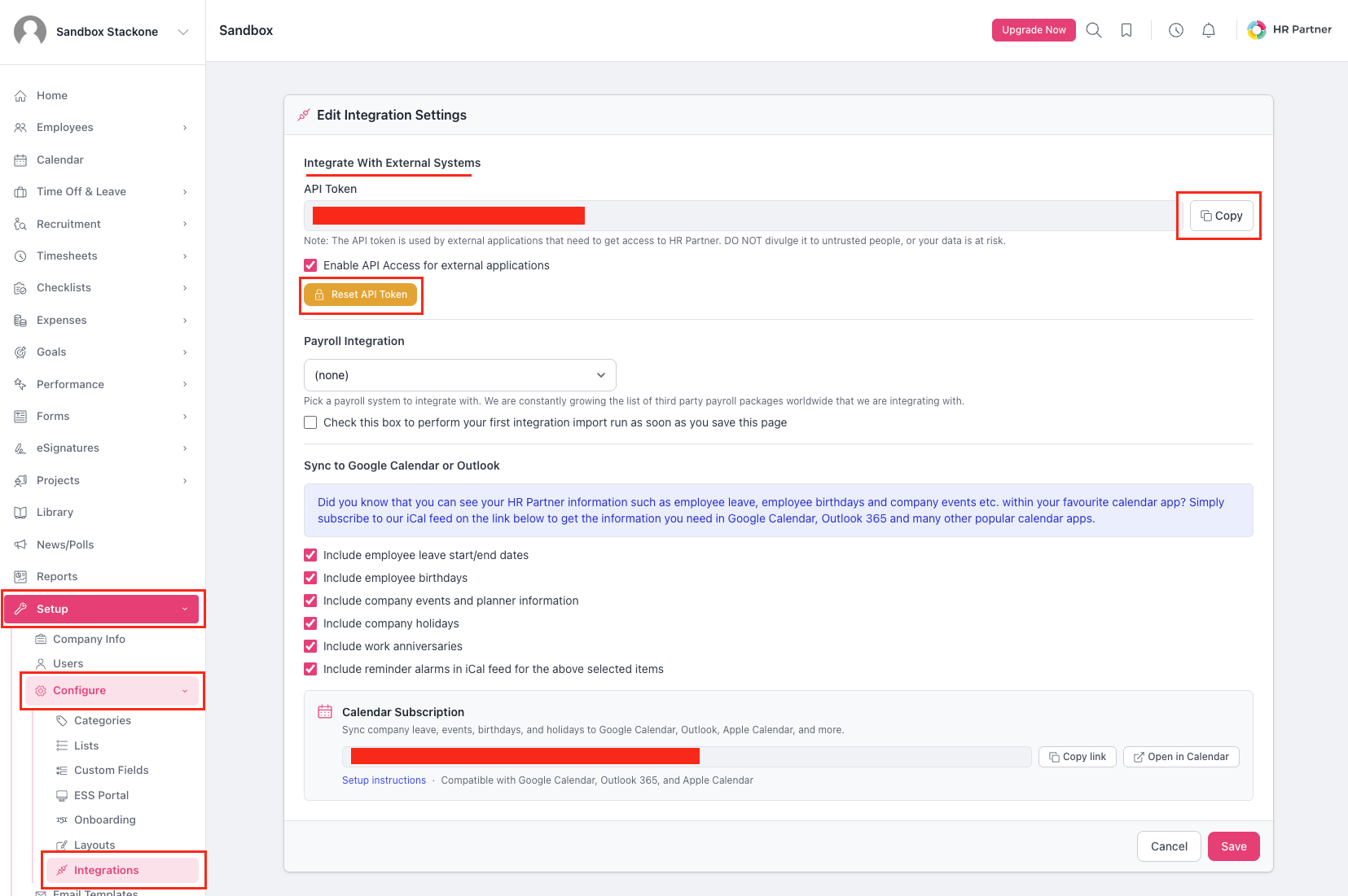 HR Partner Integration page