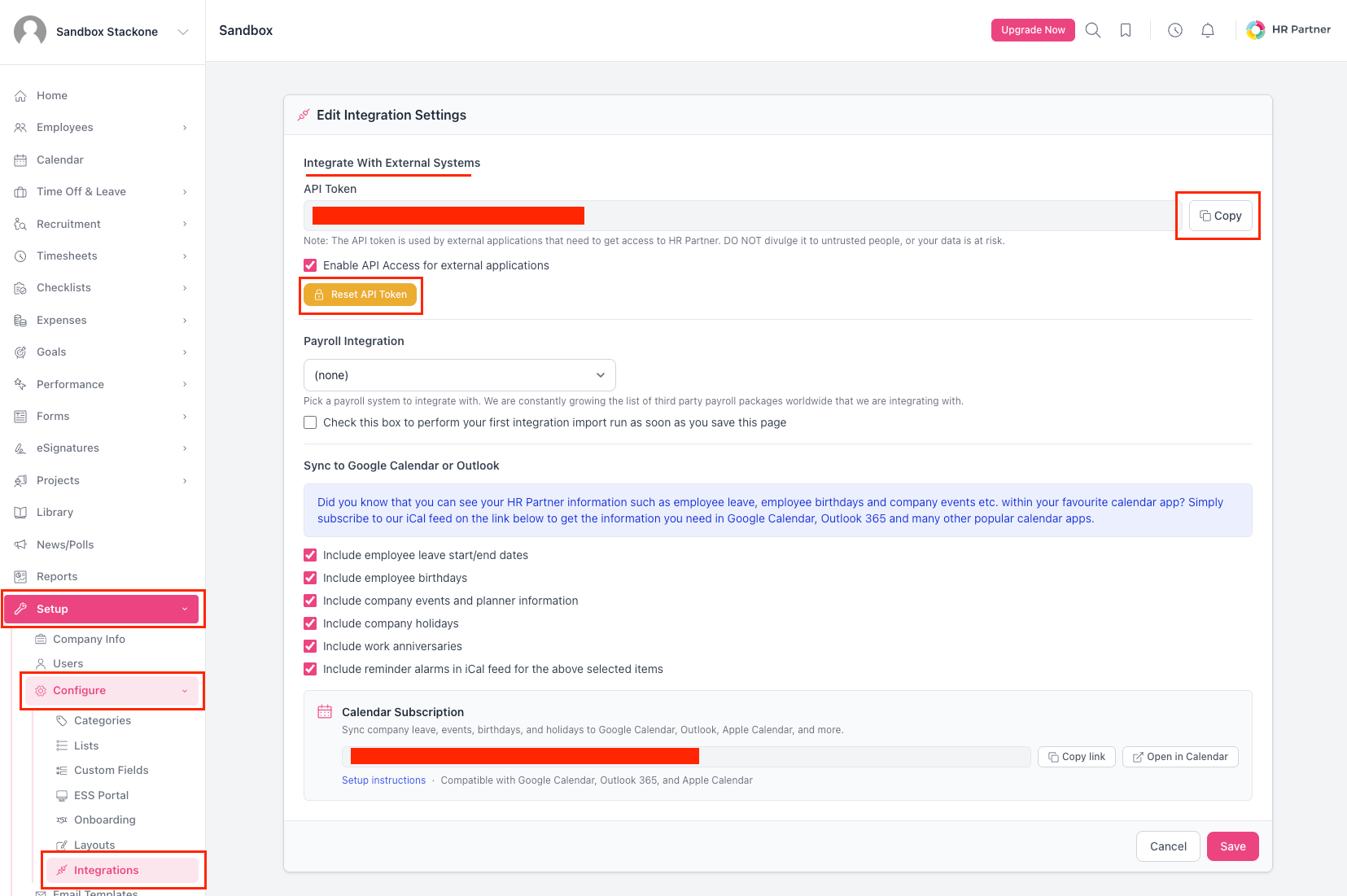HR Partner Integration page