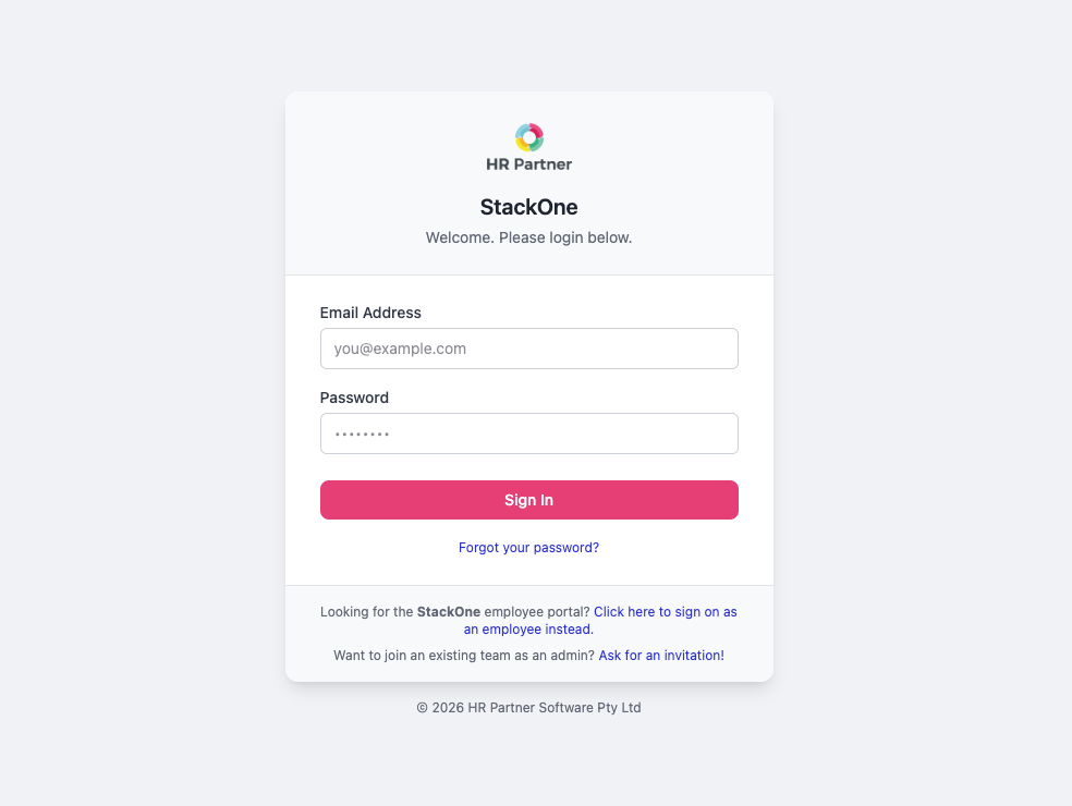 HR Partner login page