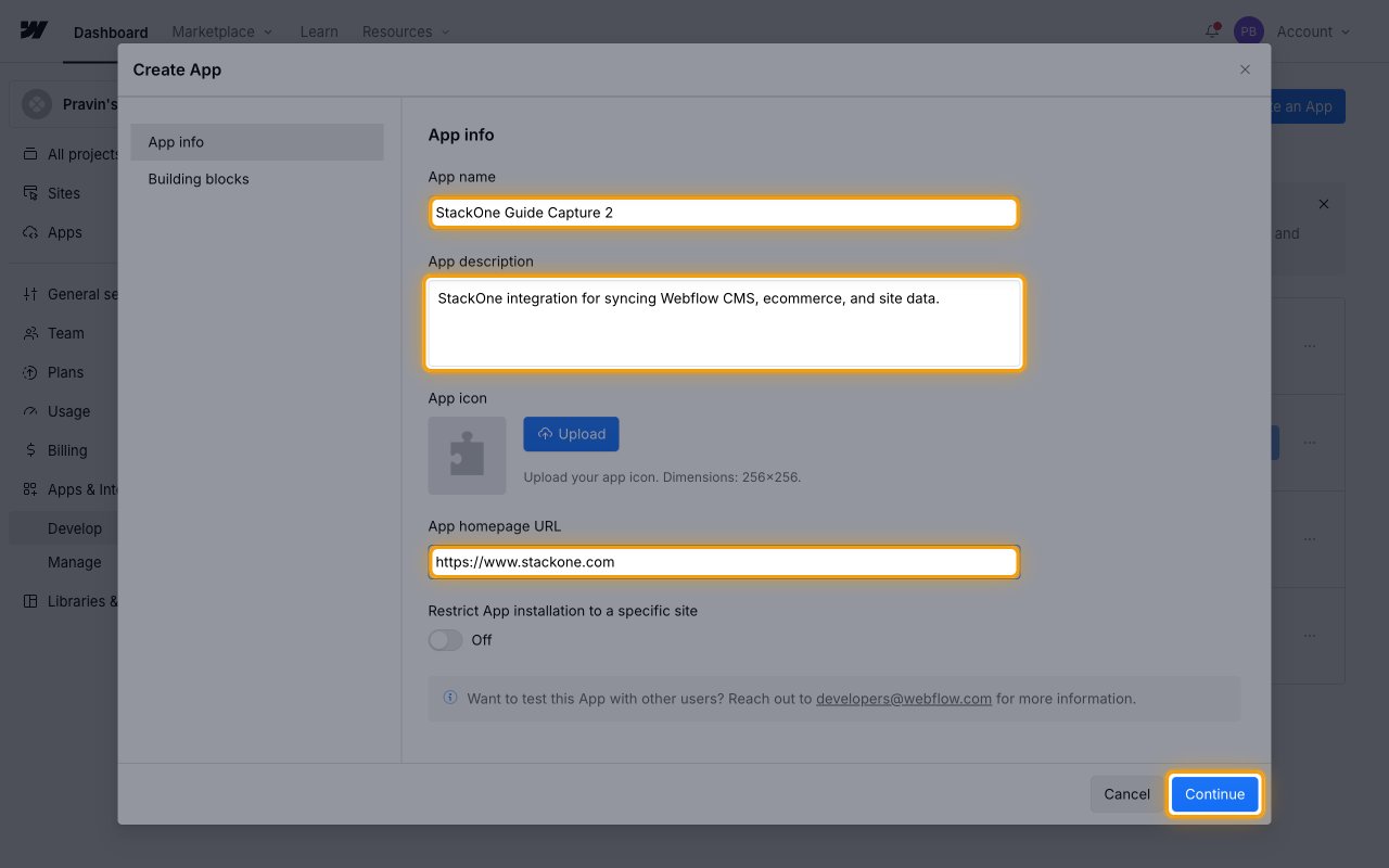 The Create App dialog on the App info tab with App name, App description, App homepage URL, and Continue highlighted