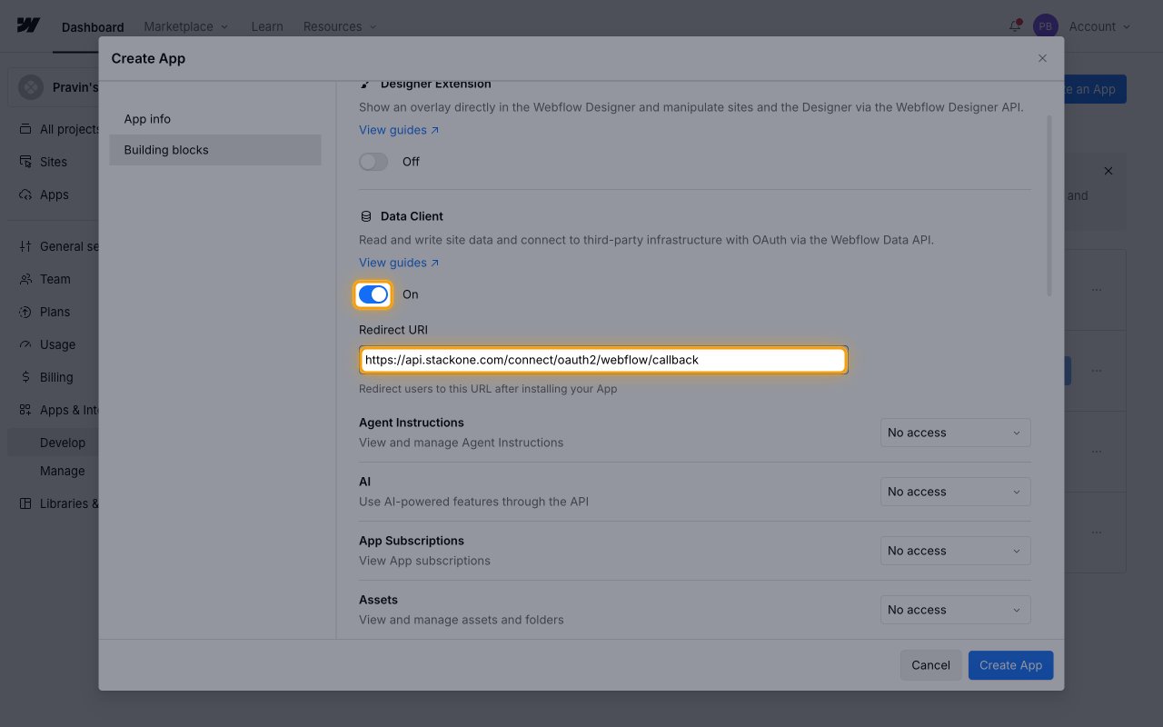 The Building blocks tab with the Data Client toggle On and the Redirect URI field filled in