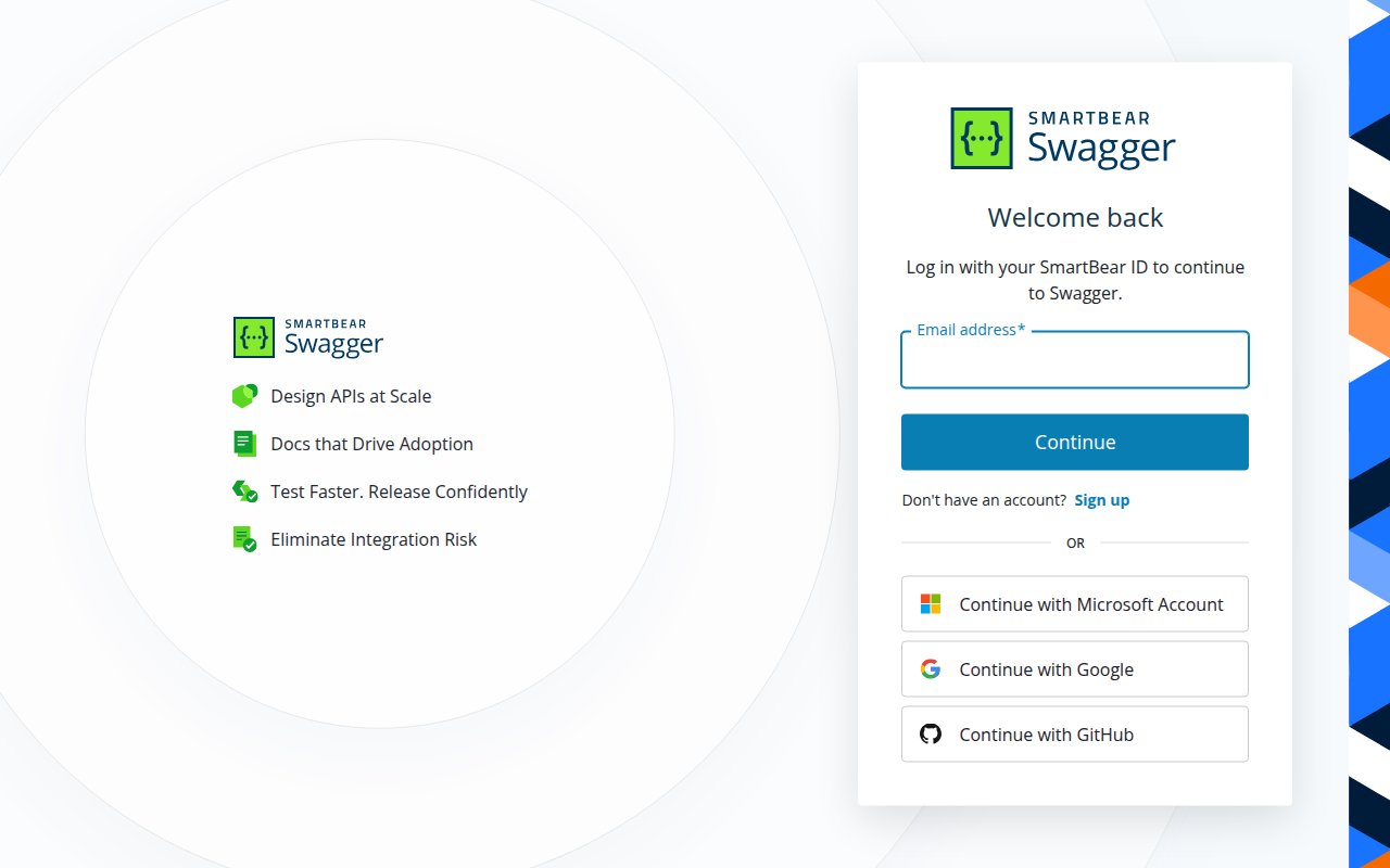The SmartBear ID Welcome back sign-in screen for Swagger