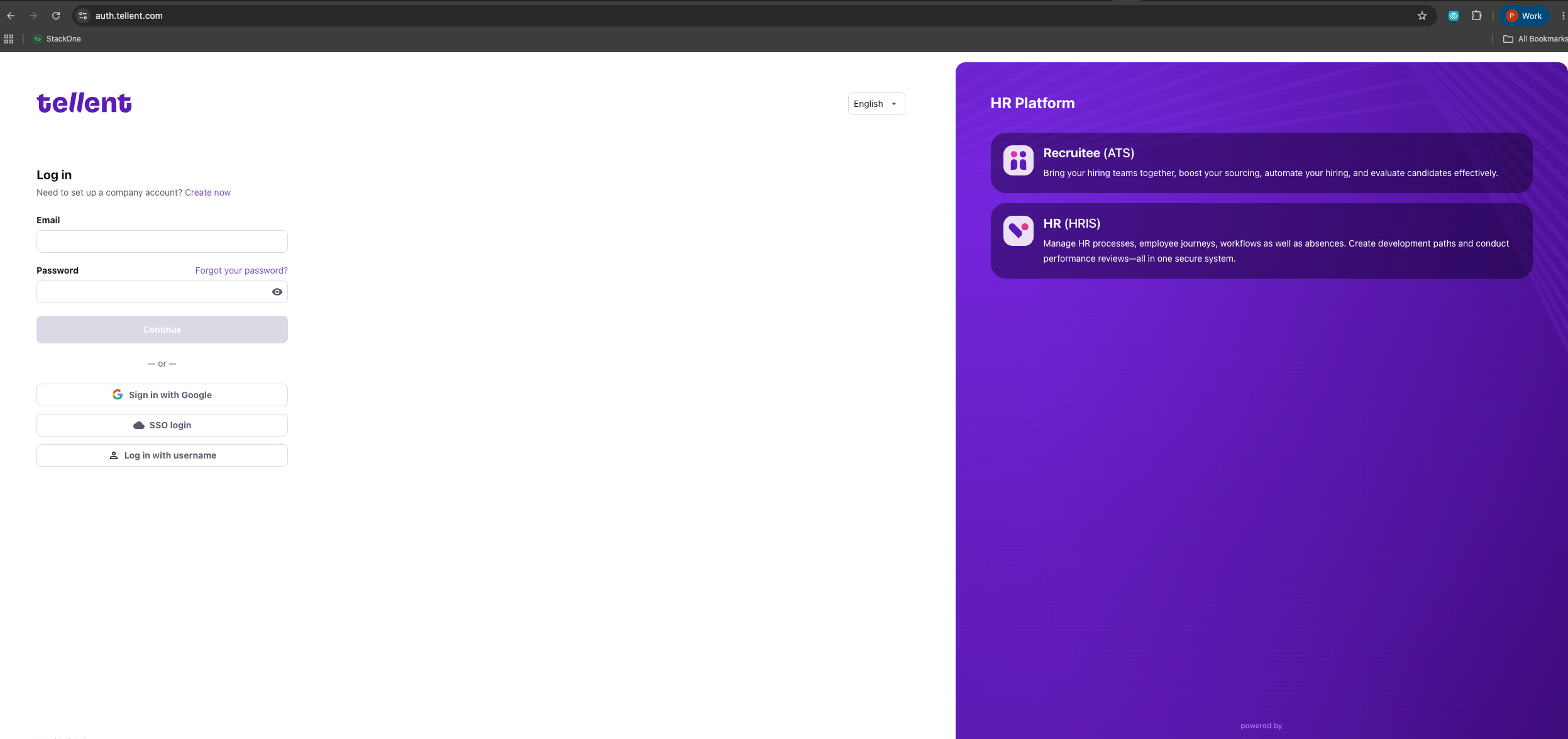 KiwiHR (Tellent HR) Log in page