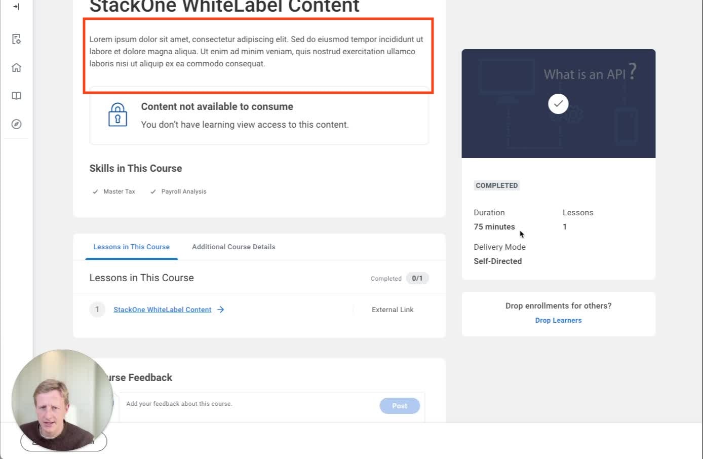 Course description in Workday
