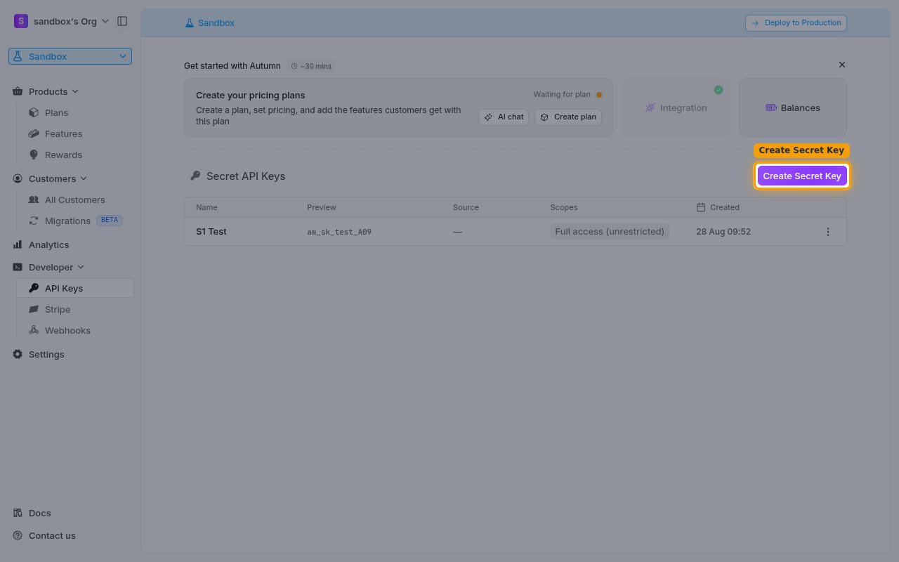 The Create Secret Key button on the Secret API Keys panel