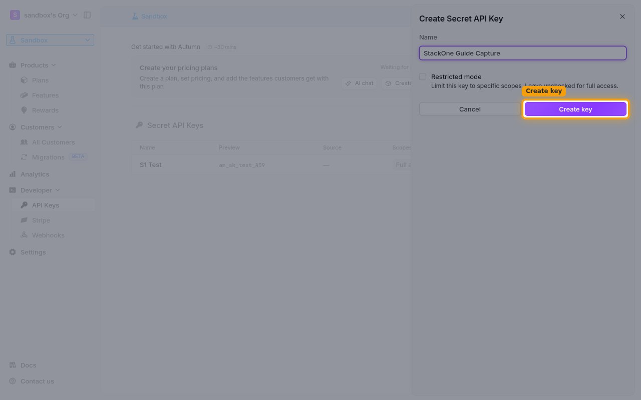 The Create Secret API Key dialog with a name entered and Restricted mode unchecked