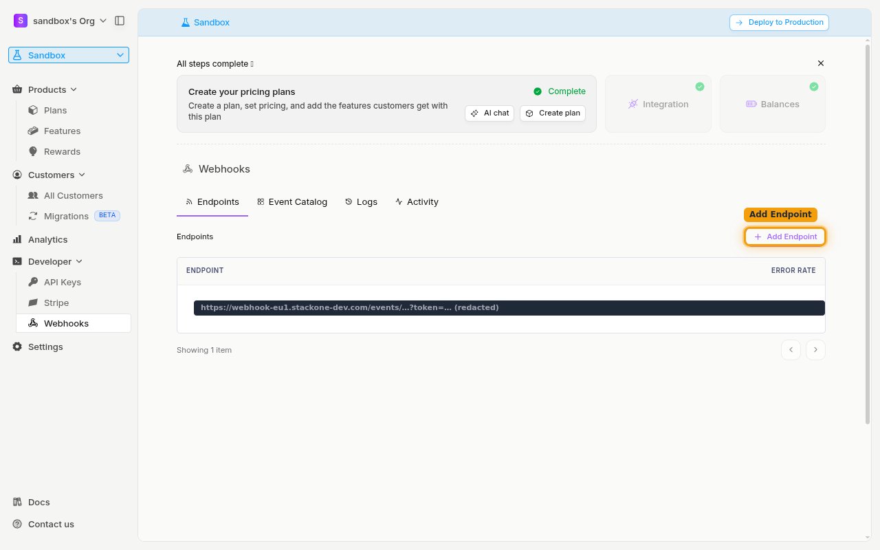 The Developer Webhooks page with the Endpoints tab and the Add Endpoint button