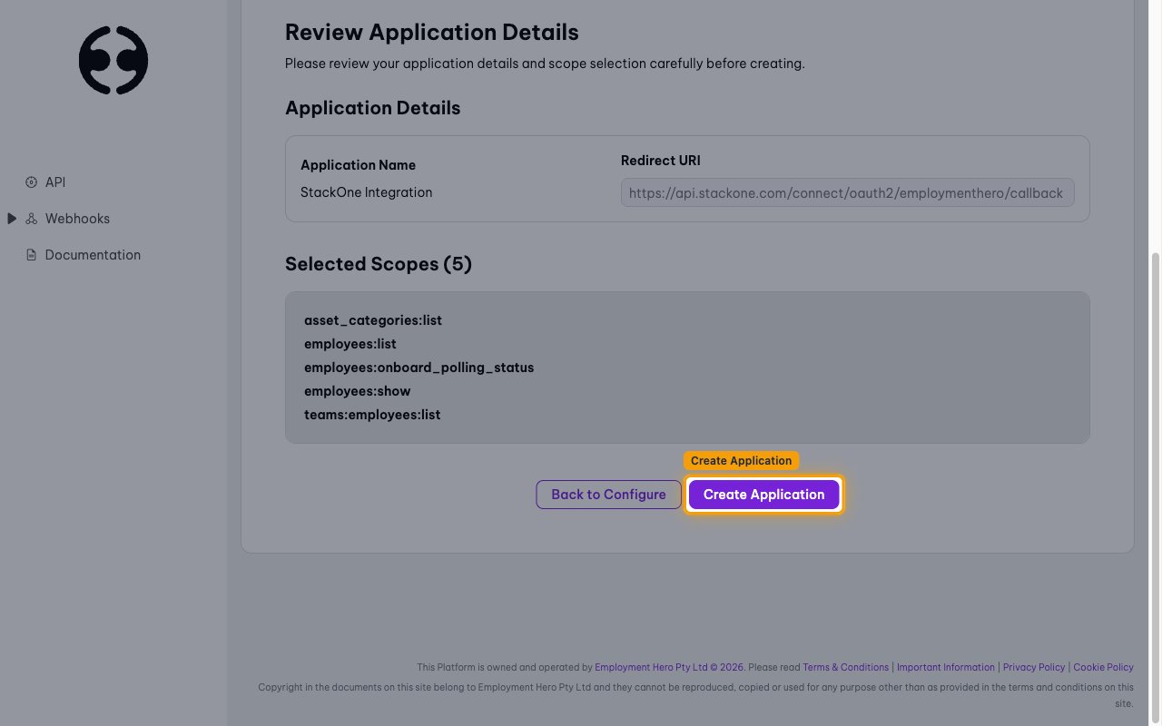 The Review Application Details screen with the Create Application button highlighted