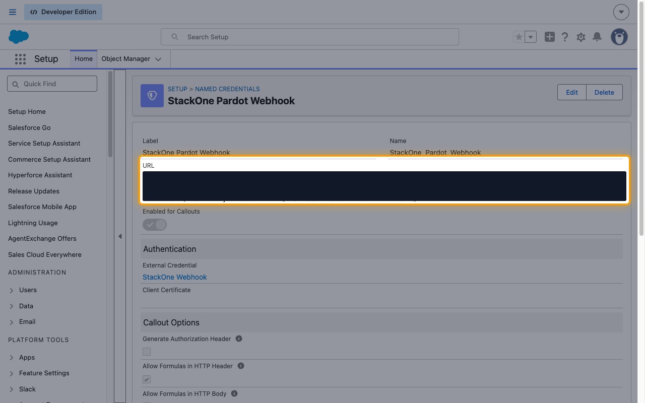 The Named Credential detail page with the URL field highlighted and its value masked