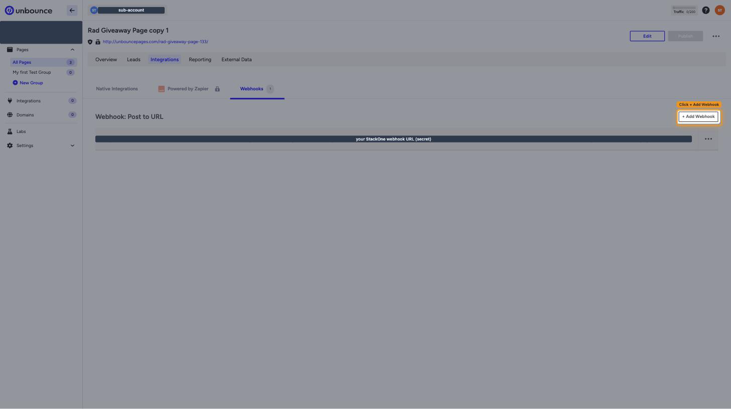 The Webhook Post to URL panel with the + Add Webhook button highlighted