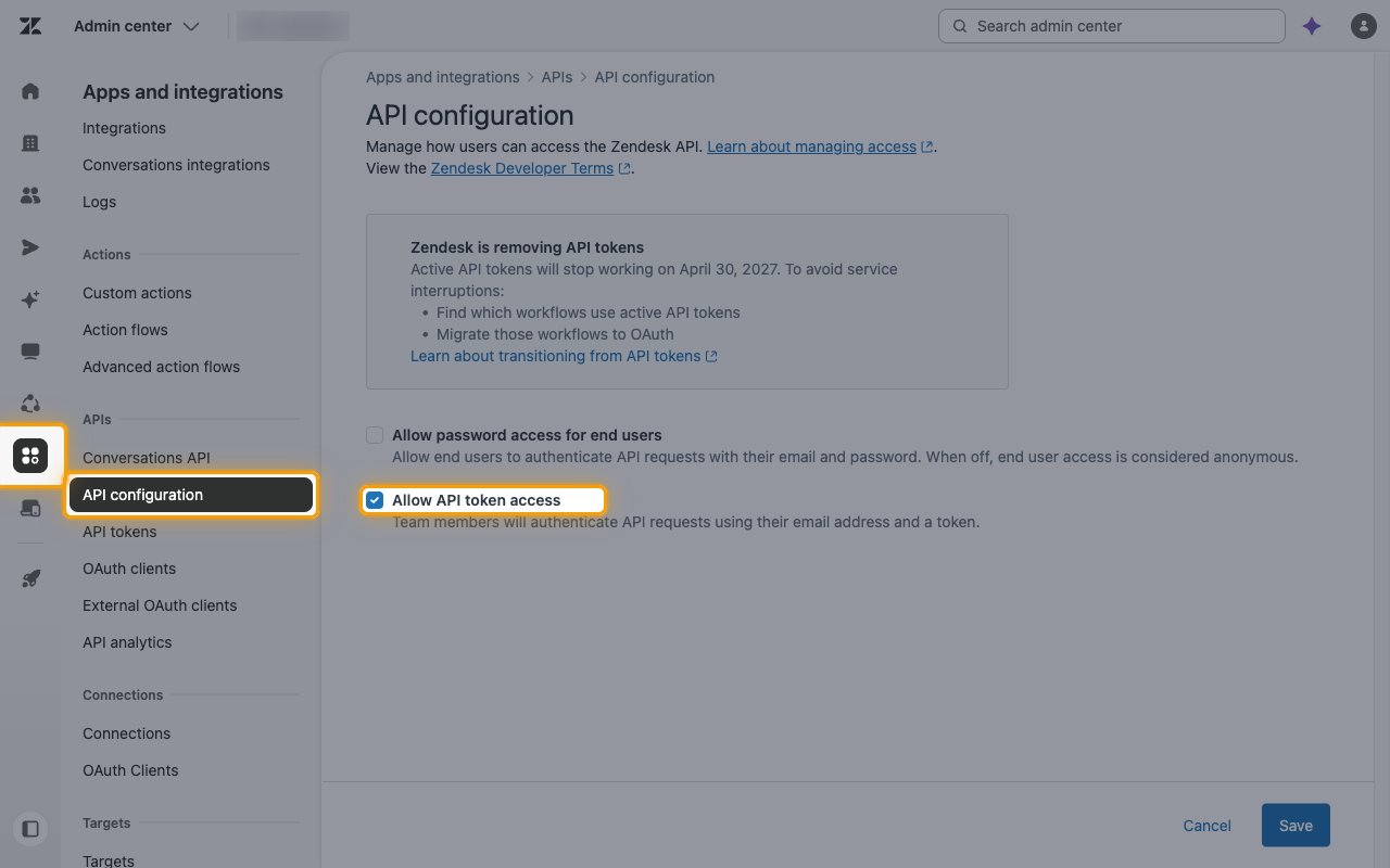 The API configuration page with the Allow API token access checkbox highlighted