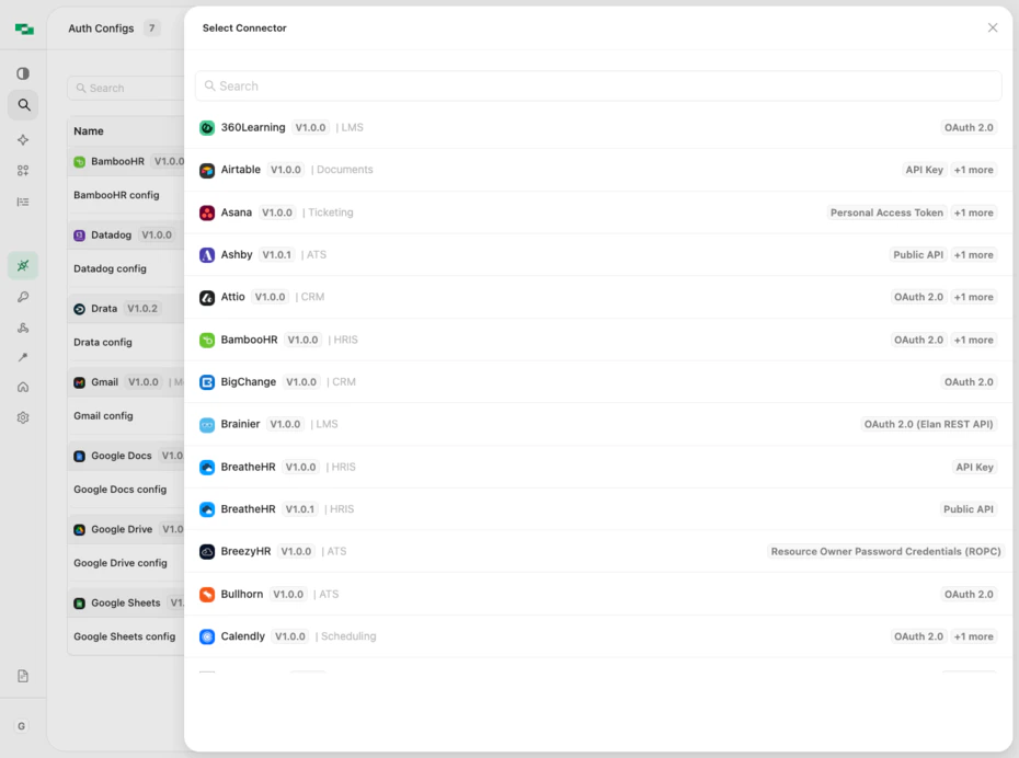 Connector profiles listing
