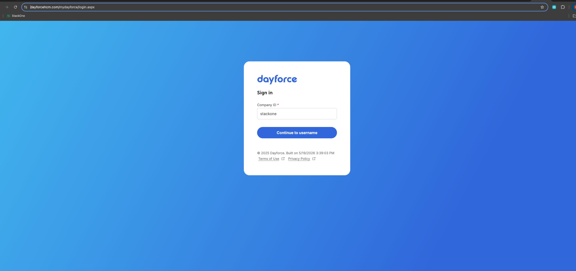 Dayforce sign-in page at mydayforce/login.aspx