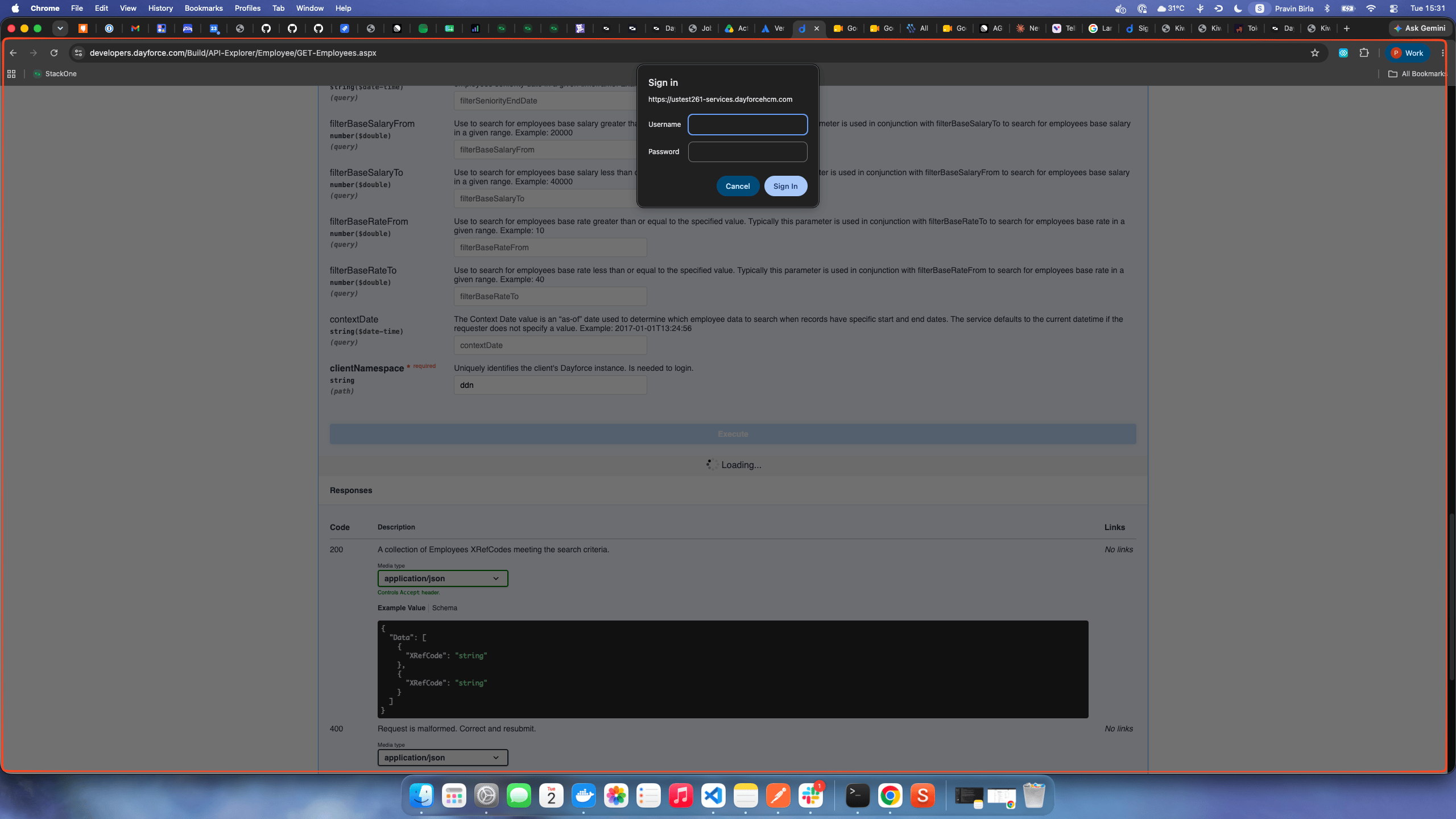 Browser Basic authentication popup asking for the Dayforce username and password