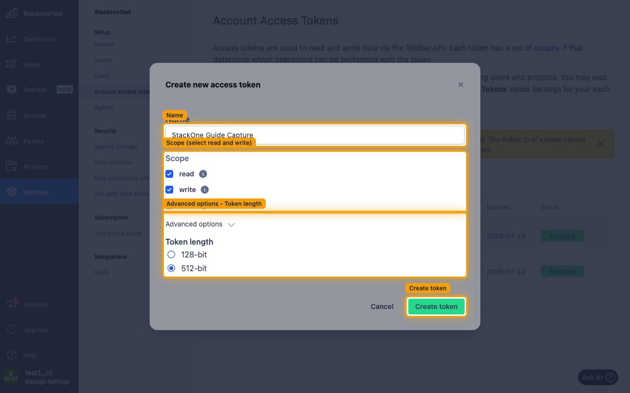 Create new access token dialog showing the Name field, Scope checkboxes, Advanced options Token length, and the Create token button