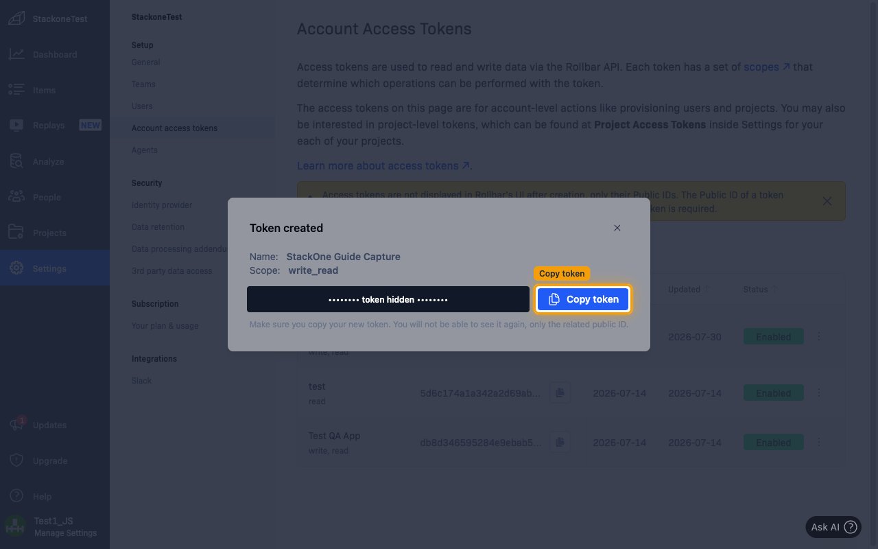 Token created dialog with the token value redacted and the Copy token button highlighted