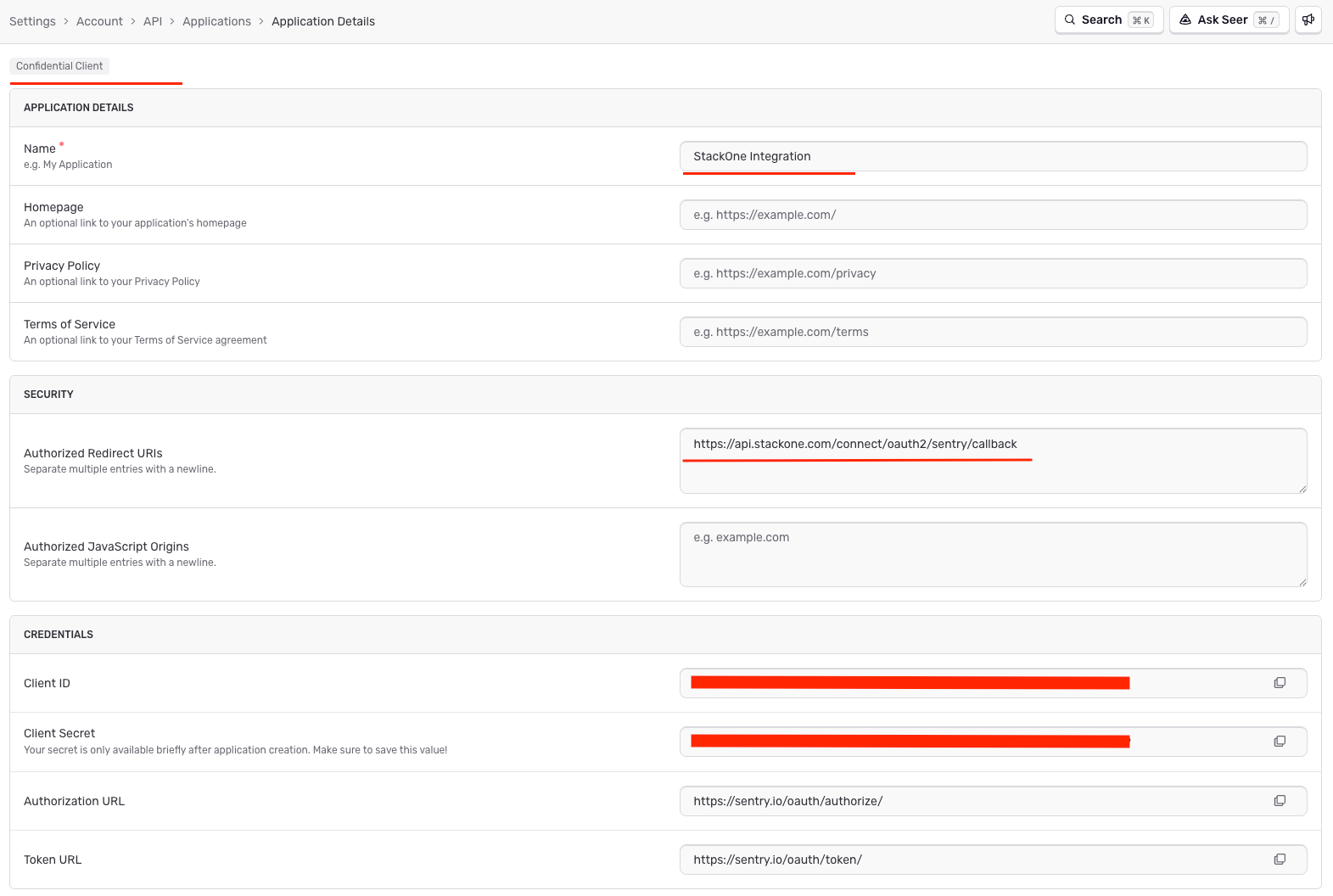 Configure OAuth application settings
