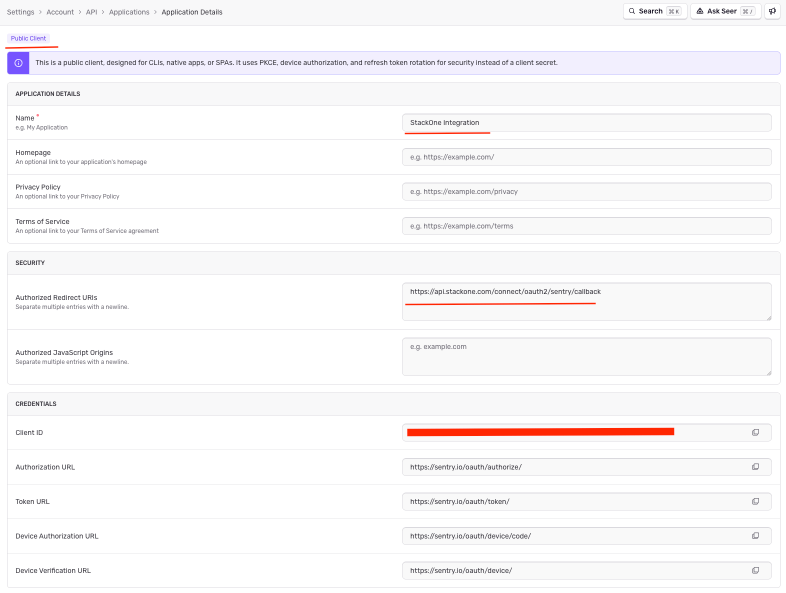 Configure OAuth application settings