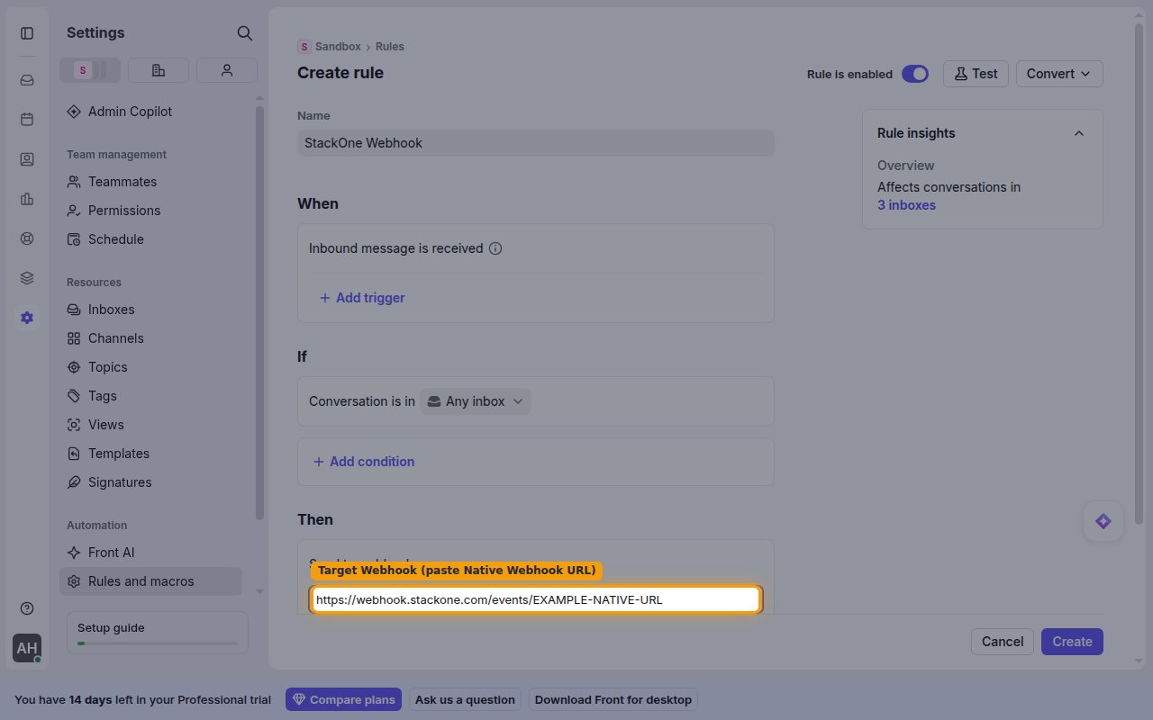The Send to webhook action with the Target Webhook field highlighted