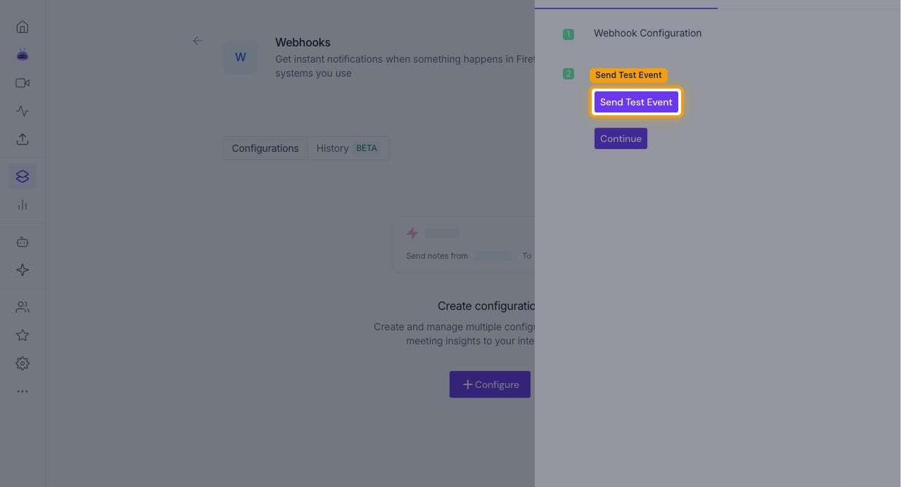 Test Webhook step with the Send Test Event button highlighted