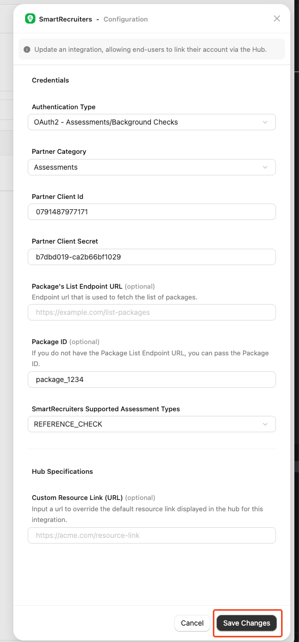 SmartRecruiters Configuration Form