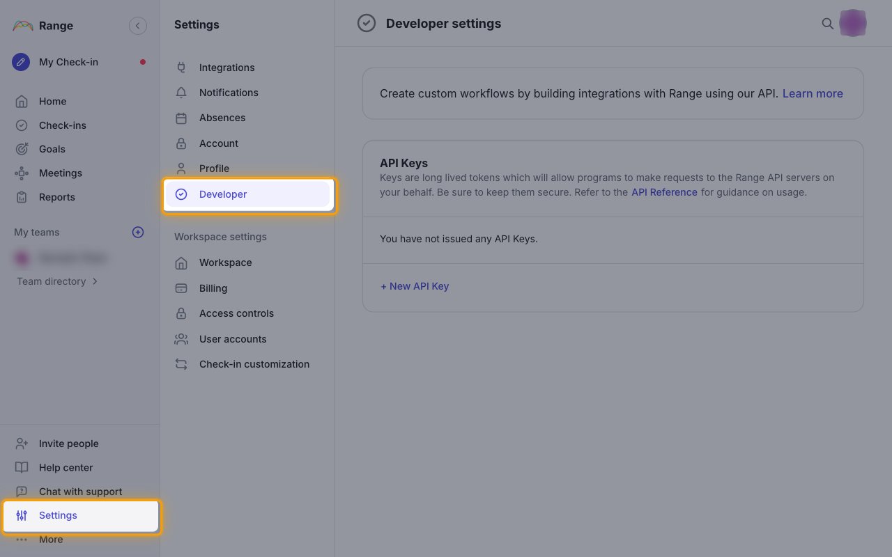 Range Settings page with the Settings link in the sidebar and the Developer tab highlighted