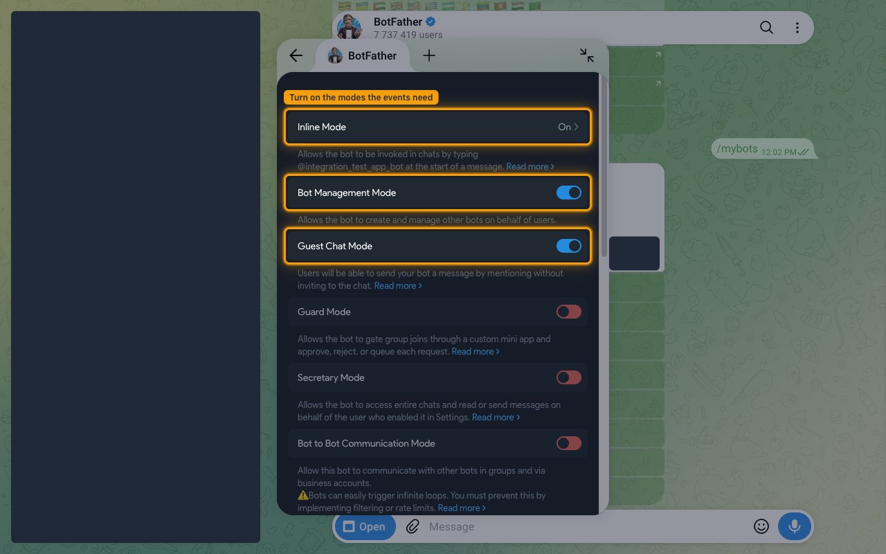 Mode Settings with the Inline Mode, Bot Management Mode and Guest Chat Mode rows highlighted.