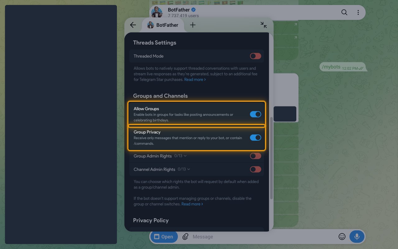 Groups and Channels settings with the Allow Groups and Group Privacy rows highlighted.