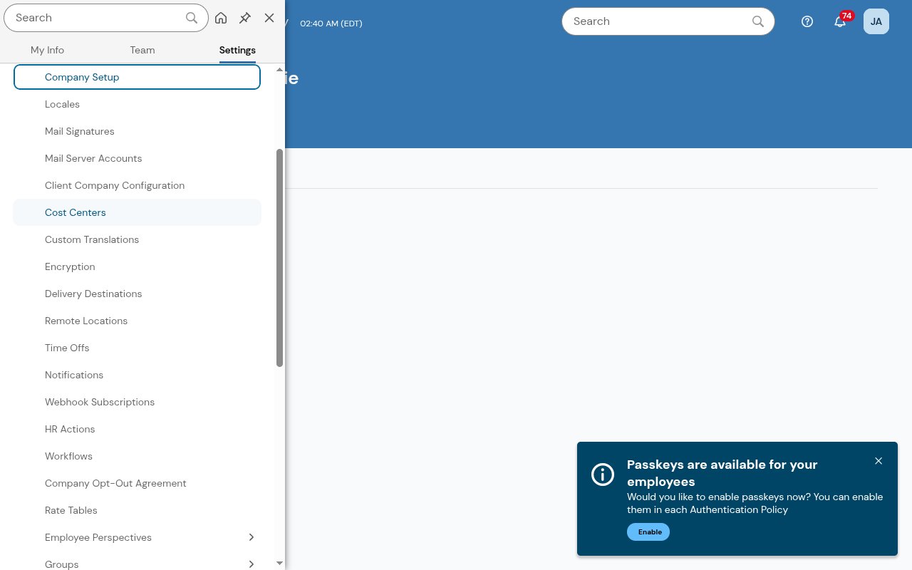 UKG Ready main menu with Settings > Global Setup expanded showing Webhook Subscriptions