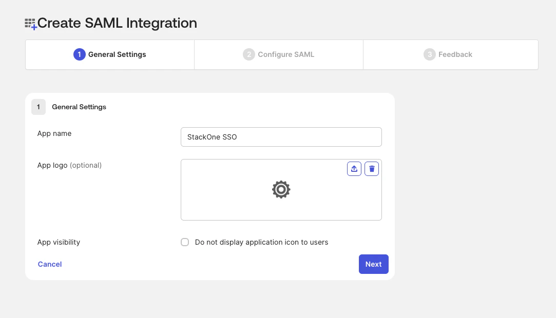Okta general settings page for the SAML application