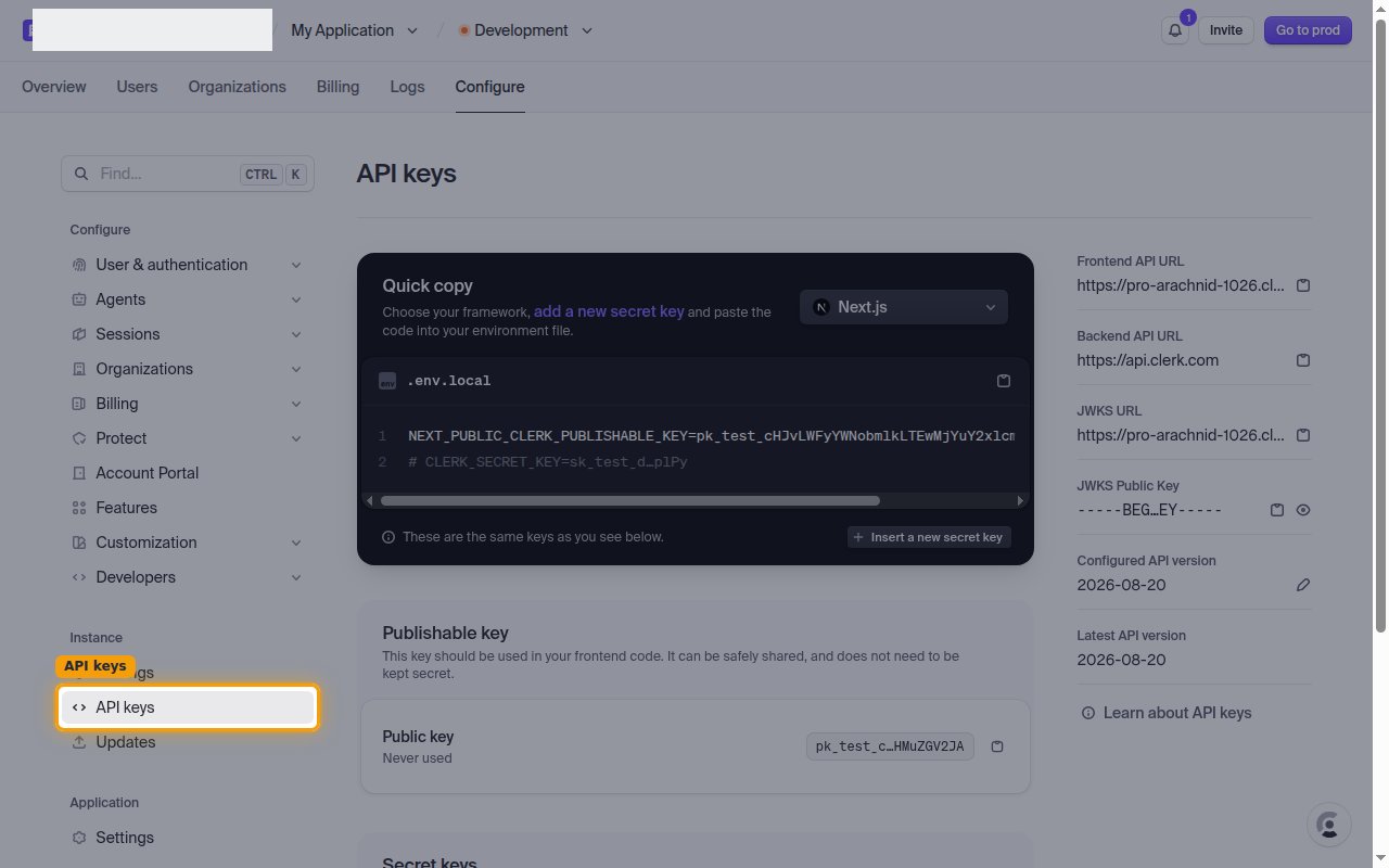 The Configure sidebar with the API keys page highlighted under Instance