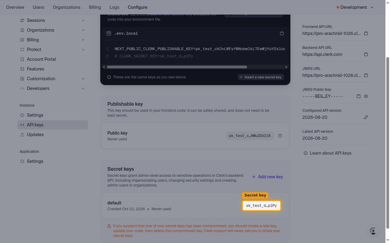 The Secret keys section with the default key value highlighted