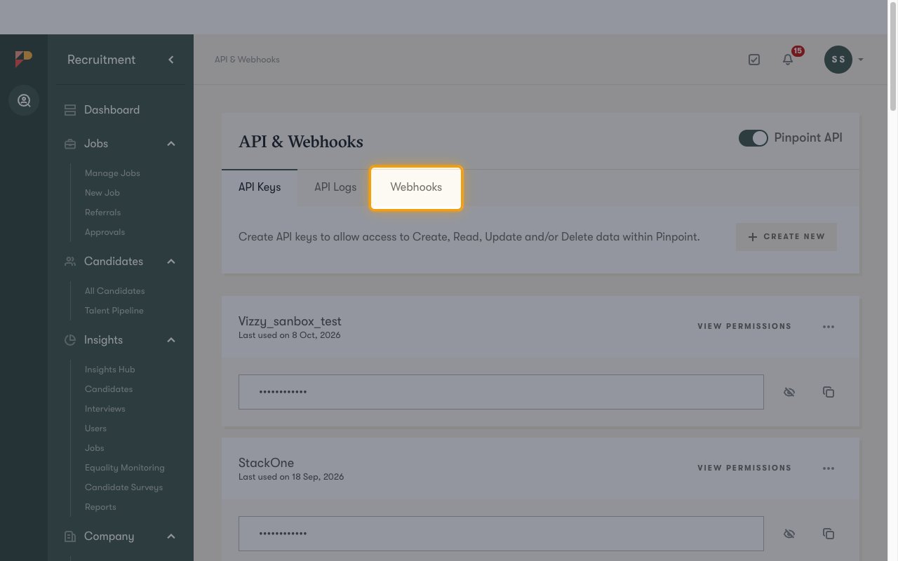 API & Webhooks page with the Webhooks tab highlighted