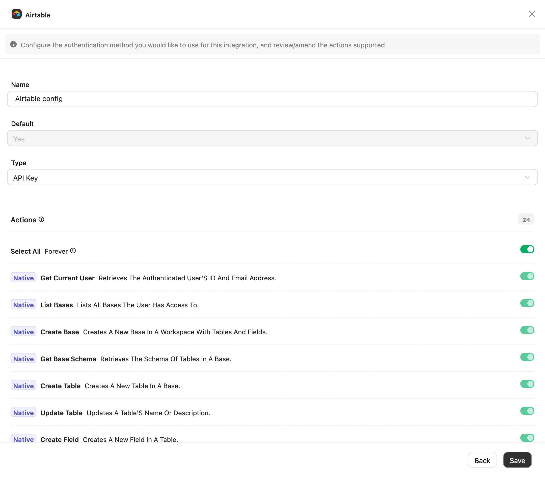 Auth configuration panel