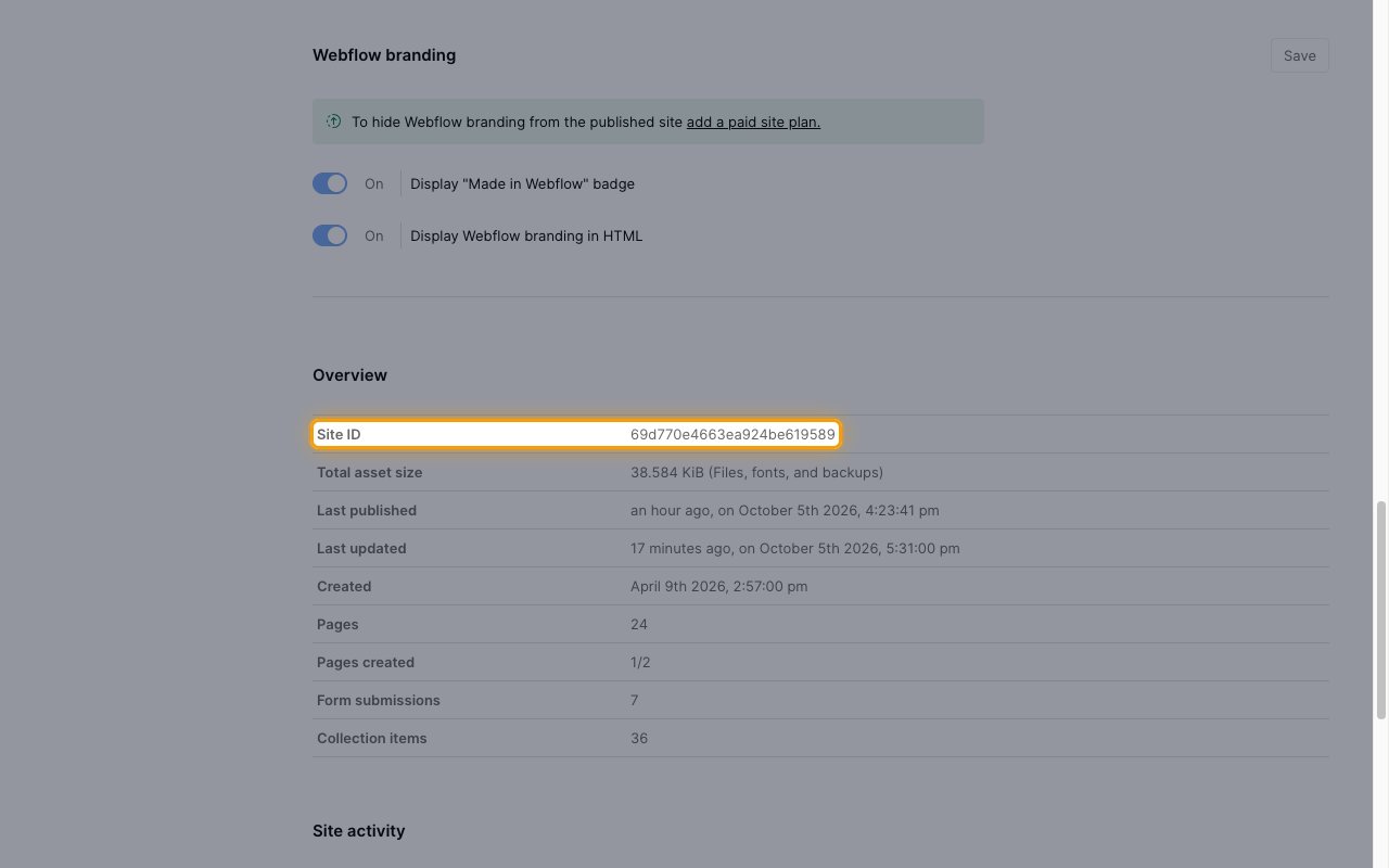 The Overview section of the General settings with the Site ID row highlighted