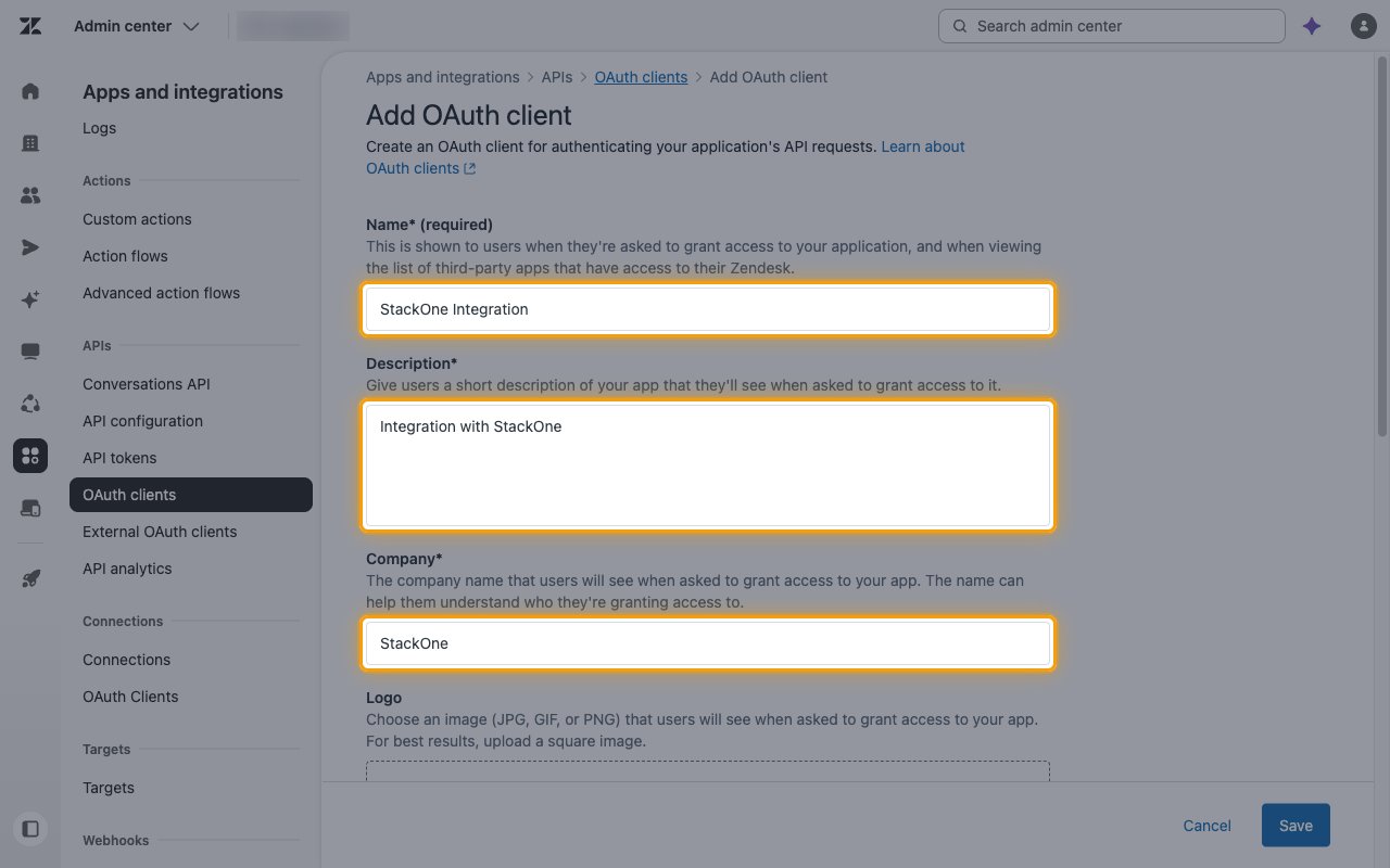 The Add OAuth client form with the Name, Description, and Company fields highlighted