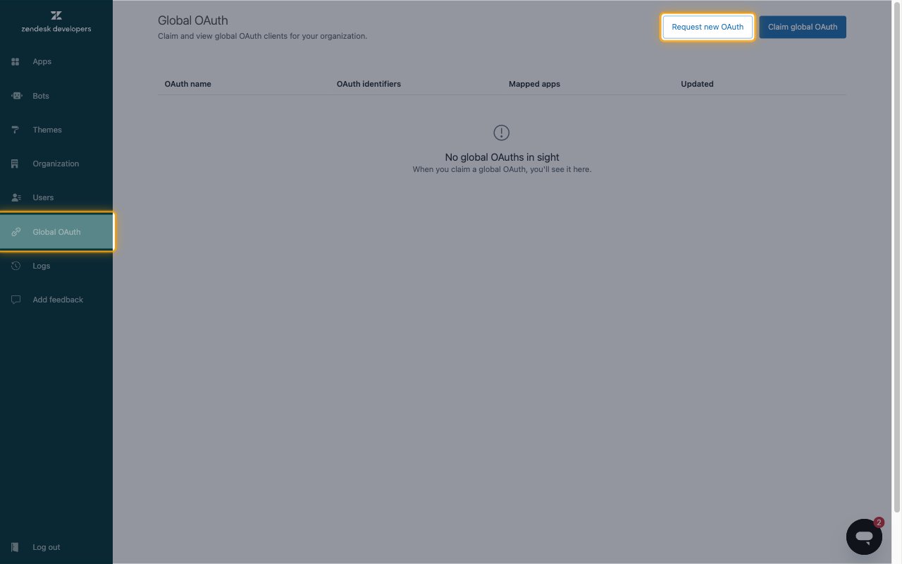 The Global OAuth page with the Request new OAuth button highlighted