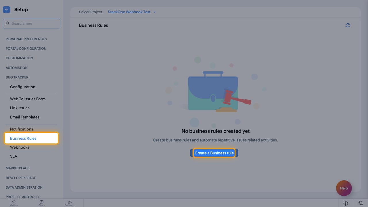 The Business Rules page with the Create a Business rule button highlighted